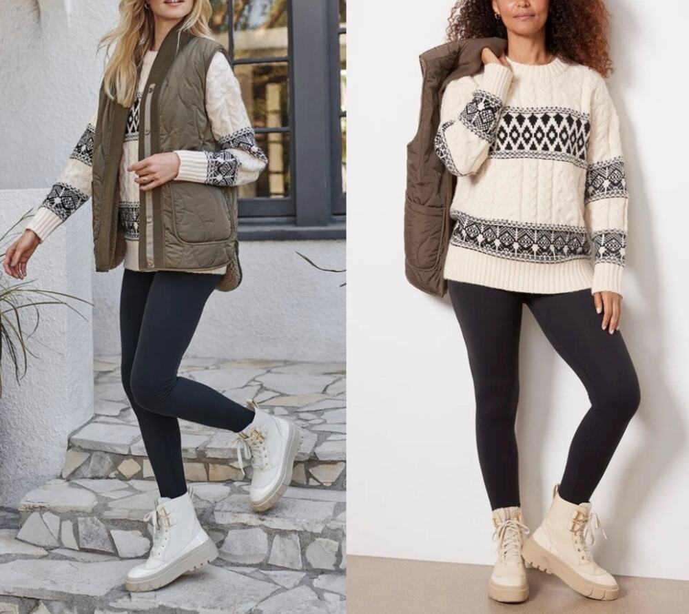 Line and Dot Montana Faire Isle Pullover Sweater Cream Black Large NWT Oversized